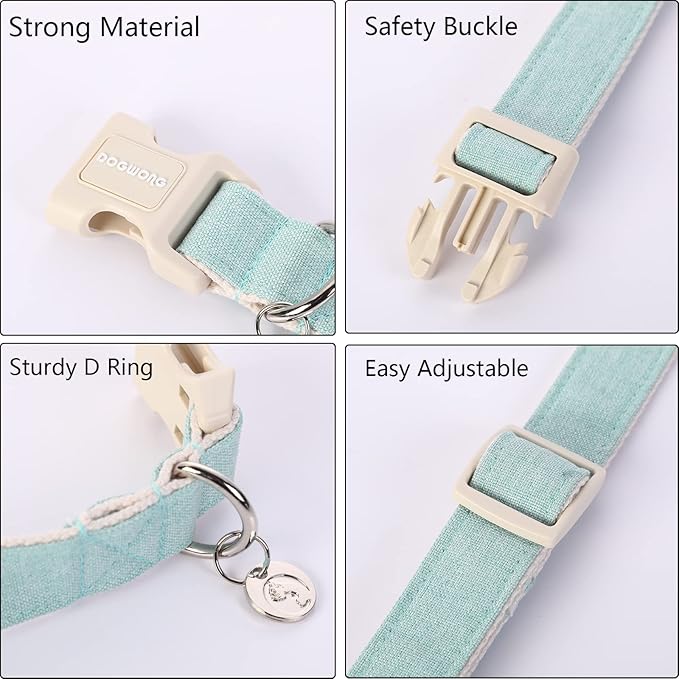 DOGWONG Cotton Hemp Dog Collar, Heavy-Duty Green Dog Collar Adjustable Soft - Image 2