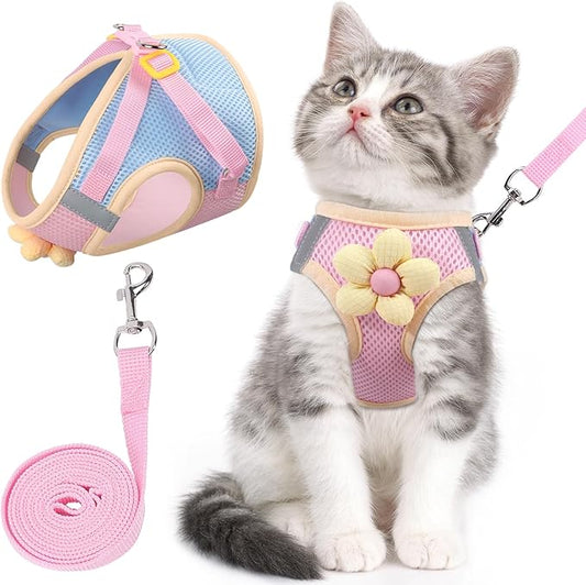 Cat Harness and Leash Set for Walking Escape Proof, Adjustable Kitten Harness by NCMAMA