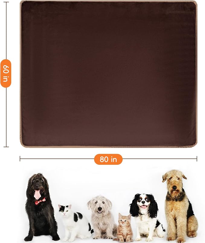 Waterproof Dog Blankets Brown Pet Blanket 60"x80", Soft Fluffy Sofa Car Bed - Image 3