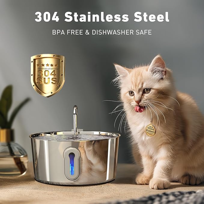 Cat Water Fountain, 4.0L/135oz Automatic Pet Fountain Stainless Steel Large Dog - Image 2