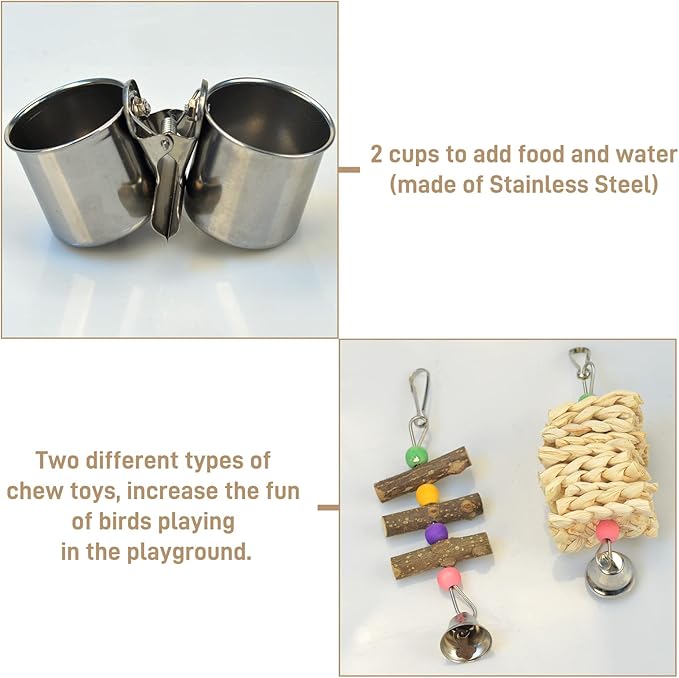 Natural Wood Bird Toys Playground, Bird Cage Accessories, Bird Perches - Image 4