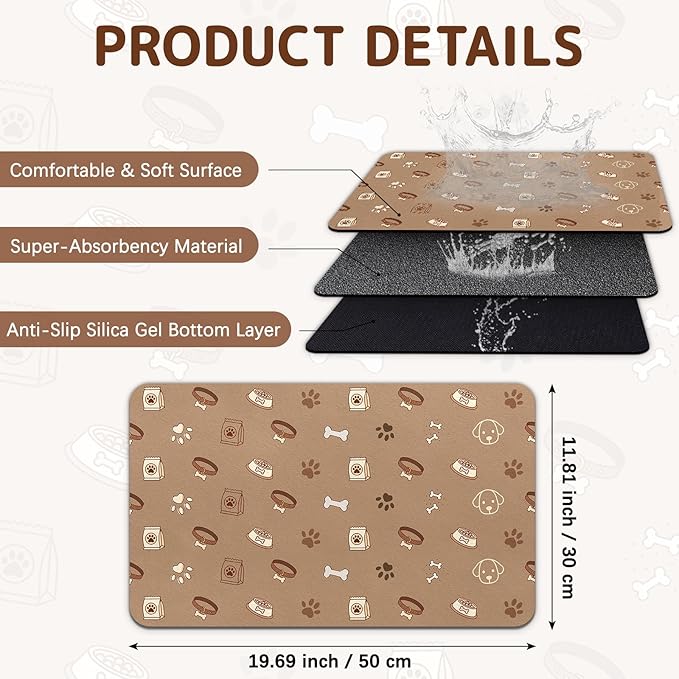Dog Food Mat for Bowls, Absorbent Quick Dry Dog Cat Mats for Food and Water - Image 2
