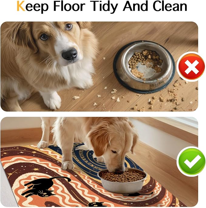 Pet Feedings Mats 20x12 inch Black Cat Design Pet Bowl Placemat Non Slip Mat - Image 8