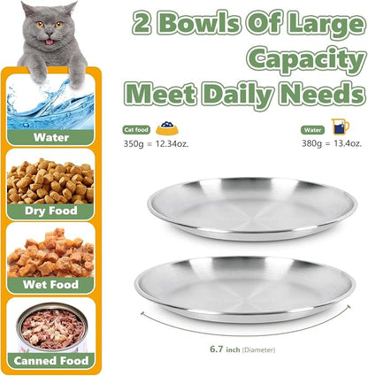 2-Pack Stainless Steel Cat Food Bowls, Shallow Whisker-Friendly Non-Slip - Image 5