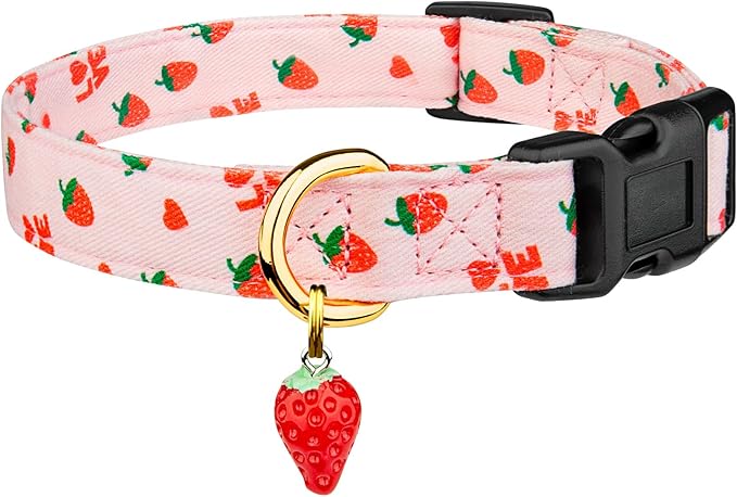 Cotton Handmade Dog Collar Cute and Distinctive Patterns Pink Strawberries by Fyeqyaou