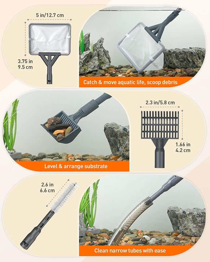 Pawfly Aquarium Cleaning Tools, 7 in 1 Fish Tank Cleaning Kit, Algae Scraper - Image 4