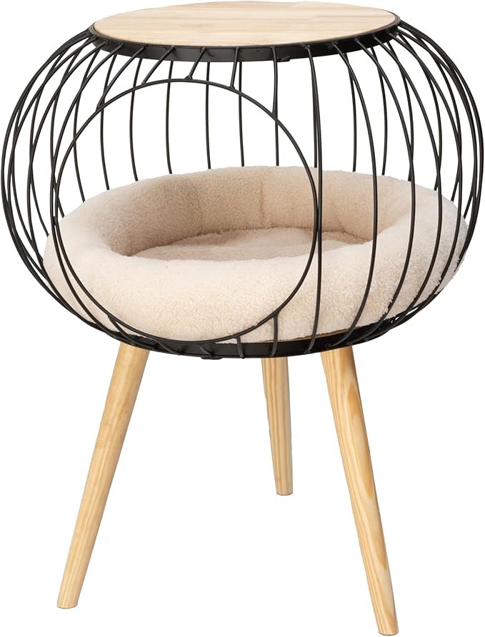 Kitty City Modern Cat Bed with Wooden Side Table, Elevated Indoor Cat Lounge by KittyCity