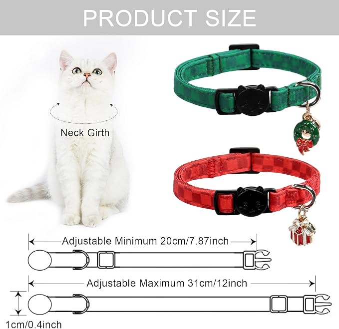Lionet Paws 2pcs Pack Christmas Cat Collarr, Christmas Red Plaid & Green Plaid - Image 4