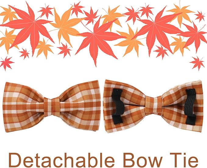 Fall Plaid Dog Collar and Bow Tie Set – Brown Orange Checkered Adjustable Collar - Image 4