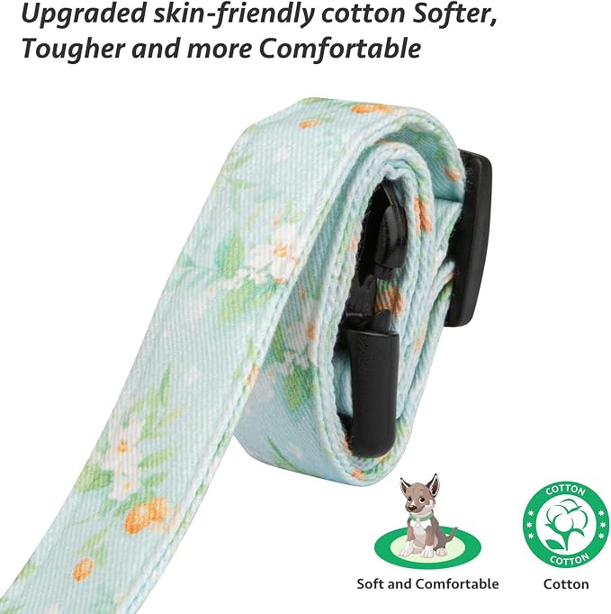 Cotton Handmade Dog Collar Cute and Distinctive Patterns Light Green Flower - Image 4