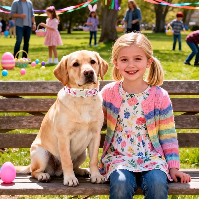 DOGWONG Easter Dog Collar, Cute Easter Pink Bunny Pet Collar Durable Holiday - Image 5