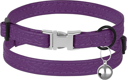 Leather Cat Collar with Buckle and Removable Bell - Image 2