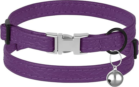 Leather Cat Collar with Buckle and Removable Bell - Image 2