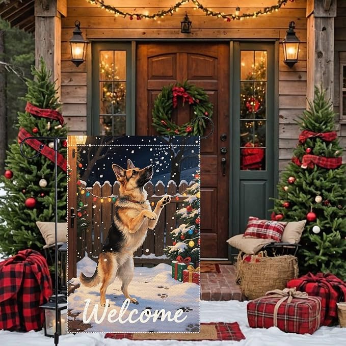 German Shepherd Welcome Garden Flag 12x18 Inch Double Sided Winter Christmas - Image 8