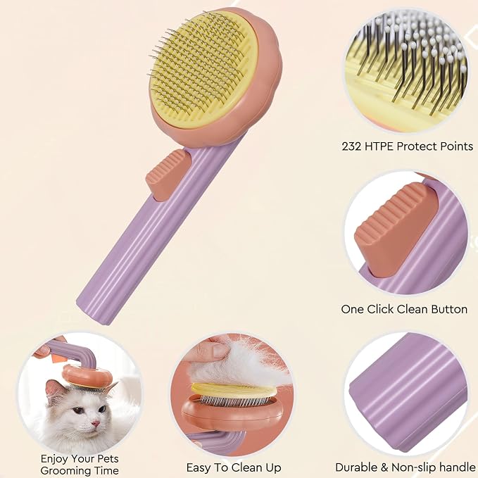 GJEASE Cat Grooming Glove Brush, Self-Cleaning Slicker Pet Brush - Image 3