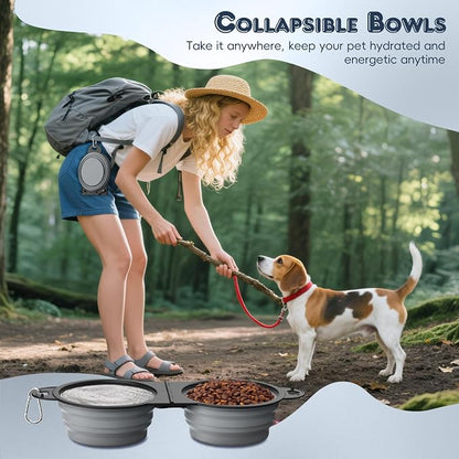 Pawaboo 2-in-1 Collapsible Dog Bowls, Dual Puppy Food and Water Bowls, 180° - Image 6