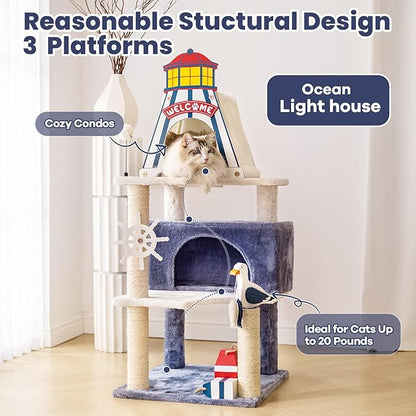 HYABi 48.5-Inch Novelty Lighthouse Seagull Wheel Buoy Cat Tree Tower Condo Bed - Image 2