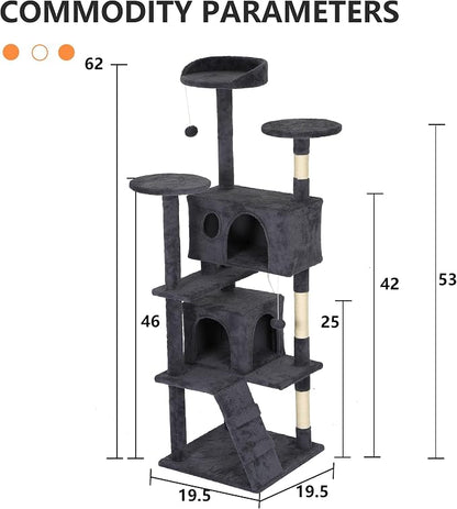 BestPet | 62" Cat Tree Tower | Dark Gray | Sturdy, Hanging Cat Toys, - Image 7