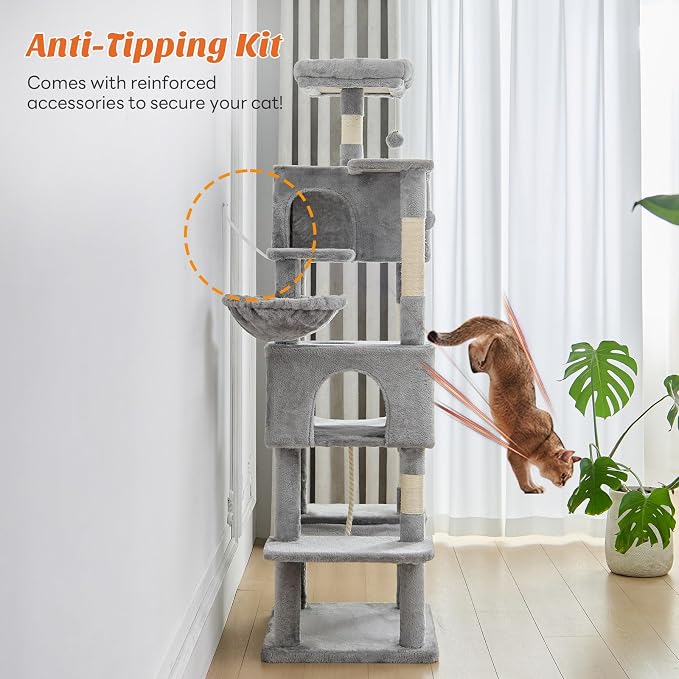 Large Cat Tree 66 Inch, Sisal Scratching Posts and Hammock, Pet Play House - Image 6