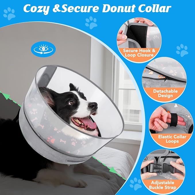 Inflatable Dog Cone with Anti-Licking Clear Shield, Protective Dog Donut Collar - Image 2