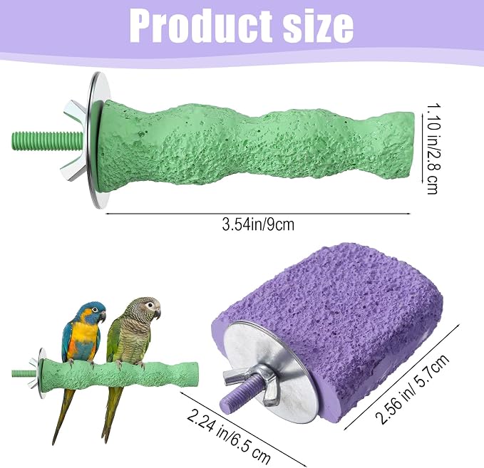 Bird Beak Grinding Stone 2 Pcs Bird Parrot Cage Perch Stand Platform Foot Claws - Image 2