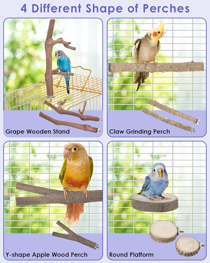 Bissap Bird Perch Stand 7PCS, Natural Grape Wood Pole Standing Parrot Cage - Image 4