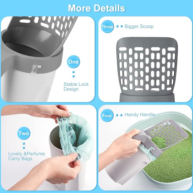 Cat Litter Scooper with Holder, Cat Litter Shovel with Waste Can and Refill 135 - Image 6