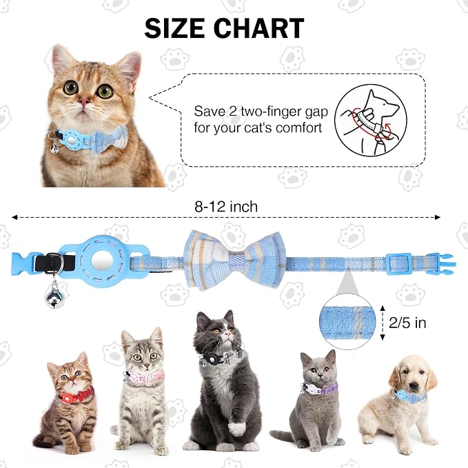 Airtag Cat Collar with Bells and Bowtie -Safety Elastic Band Kitten Collar - Image 3