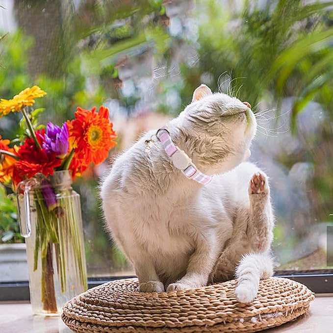 Elegant little tail 2 Pack Cat Collar-Pink Strip Cotton Breakaway Cat Collars - Image 6