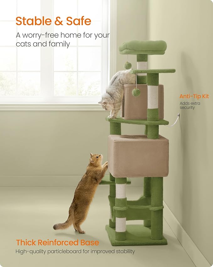 Feandrea Cat Tree, 59.5-Inch Tall Cat Tower, Plush Multi-Level Condo - Image 7