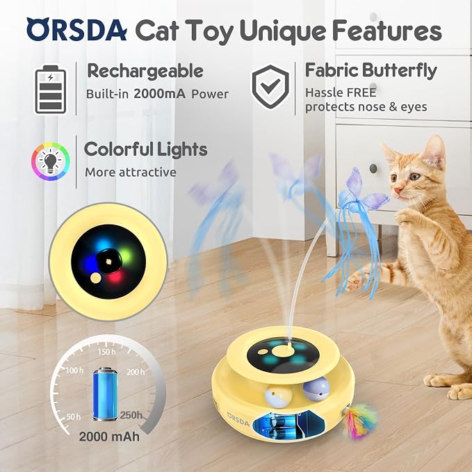 ORSDA Cat Toy, 3-in-1 Automatic Interactive Electronic Moving Ambush Feather - Image 3