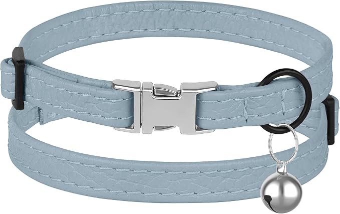 Leather Cat Collar with Buckle and Removable Bell - Image 2