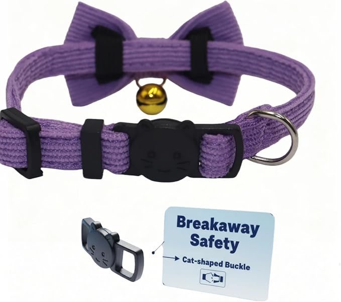 THAIN Cat Collar with Bow Tie and Bell, Breakaway Adjustable Cute Soft Corduroy - Image 3
