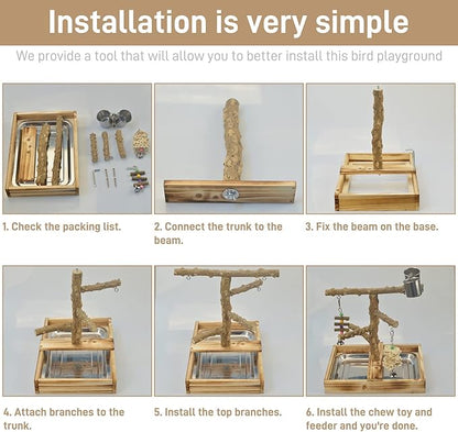 Natural Wood Bird Toys Playground, Bird Cage Accessories, Bird Perches - Image 6