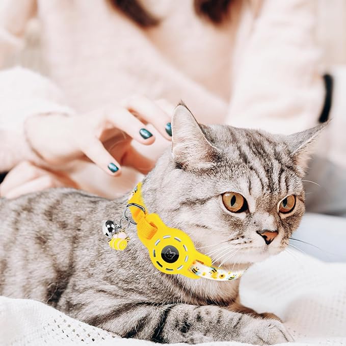BINGPET AirTag Cat Collar with Bells, Upgraded Safety Elastic Cat Collar with - Image 7