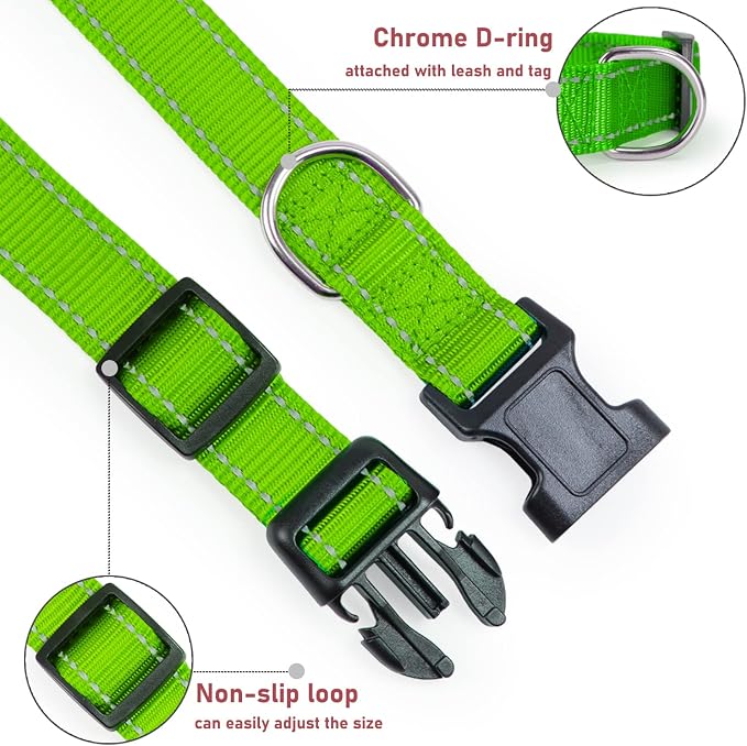 Reflective Dog Collar with Buckle Adjustable Safety Nylon Collars - Image 3