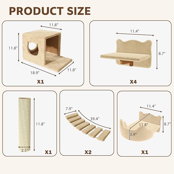 9-in-1 Cat Wall Shelves, Wall Mounted Cats Furniture Set - Image 2