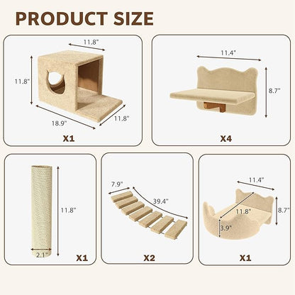 9-in-1 Cat Wall Shelves, Wall Mounted Cats Furniture Set - Image 2