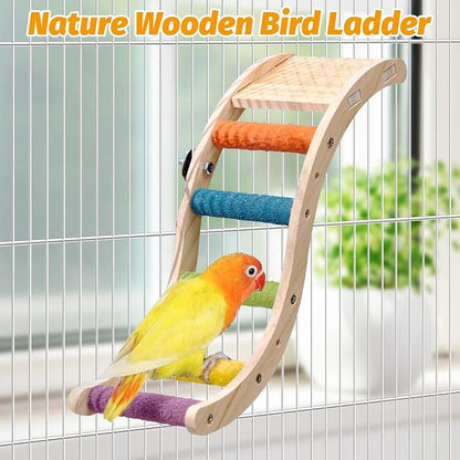 Hamiledyi Nature Wooden Bird Ladder Pet Parrots Climb Bridge Exercise Stands - Image 2