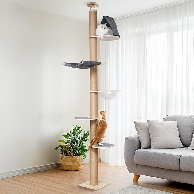 FUKUMARU Floor to Ceiling Cat Tree, 6 Level Adjustable Height Climbing Tower by FUKUMARU