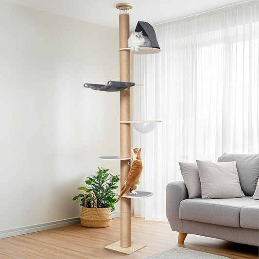 FUKUMARU Floor to Ceiling Cat Tree, 6 Level Adjustable Height Climbing Tower by FUKUMARU