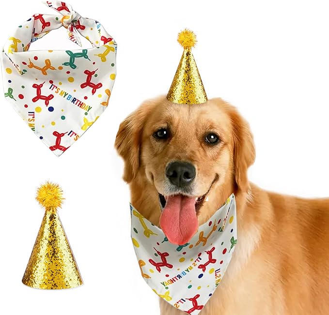 Dog Birthday Hat and Bandana for Boy/Girl Pet Party Supplies by VUKWOO