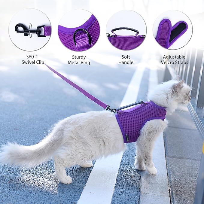 Cat Harness and Leash for Walking Escape Proof Breathable Mesh Fabric, - Image 3