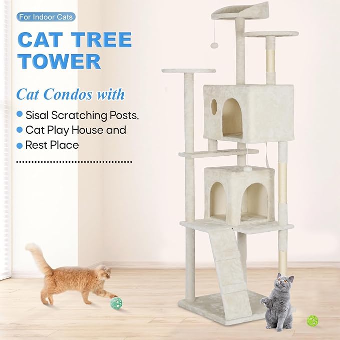 FDW | 81" Cat Tree Tower | Beige | Multi-Level Indoor Activity Center - Image 4