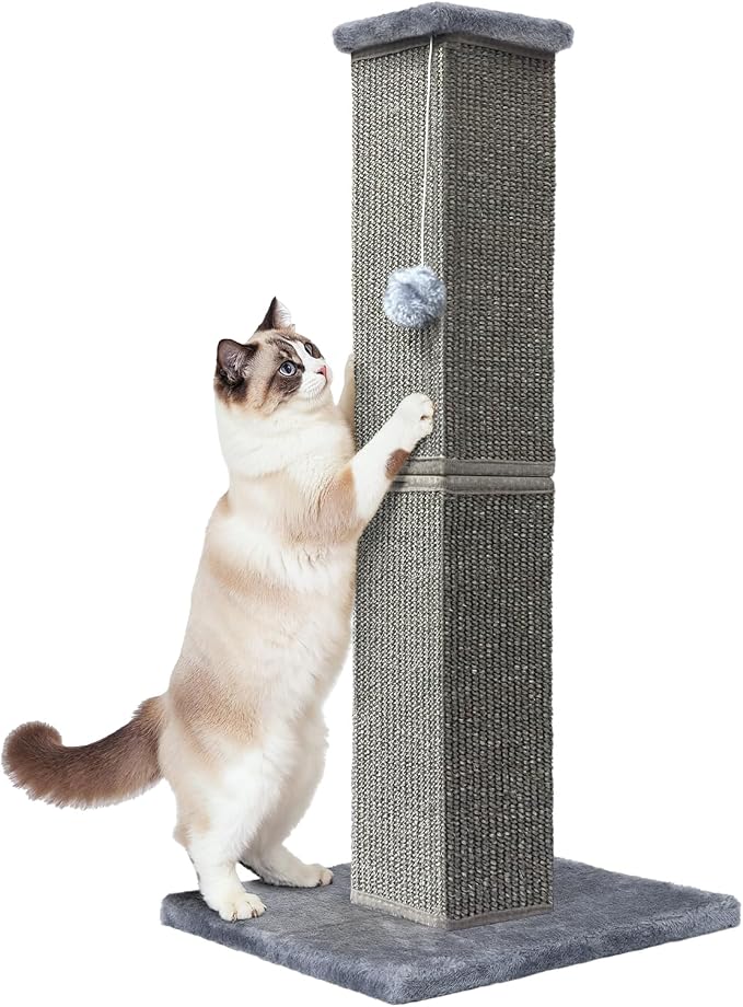 Cat Scratching Post 32 Inch for Indoor Large Cats and Kitten, Nature Sisal Tall by YULOYI