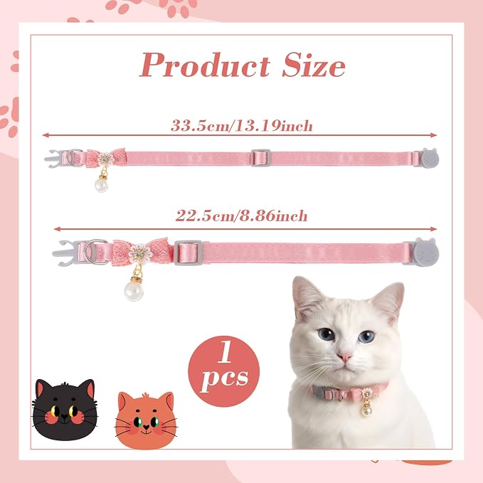 Cat Collar Breakaway, Adjustable Pink Cat Collar - Image 2