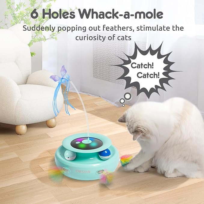 ORSDA Cat Toy, 3-in-1 Automatic Interactive Electronic Moving Ambush Feather - Image 5