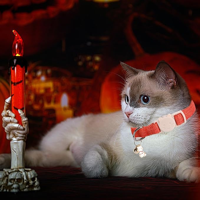 Elegant little tail 2 Pack Cat Collar- Halloween Orange&Purple Linnet Cat - Image 5
