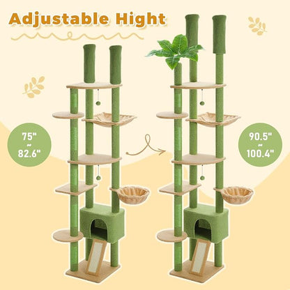 PETEPELA Floor to Ceiling Cat Tree, Adjustable 90.5''-100.4'' Cat Tower Cactus - Image 2