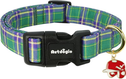 Dog Collar with Dark Green Striped Checkered by Unknown